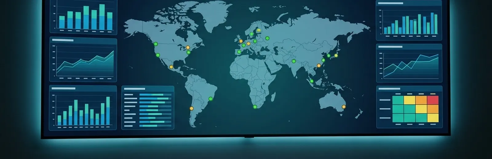 A global QMS command wall with quality metrics across sites